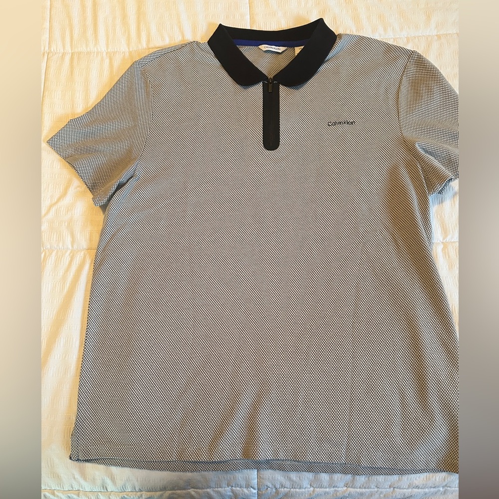 Calvin Klein Gray Textured Polo with Black Collar